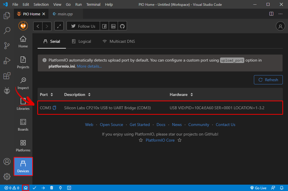 platformio-vs-code-devices-com-port