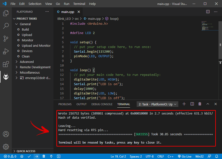 upload-code-esp32-platformio-vs-code-success