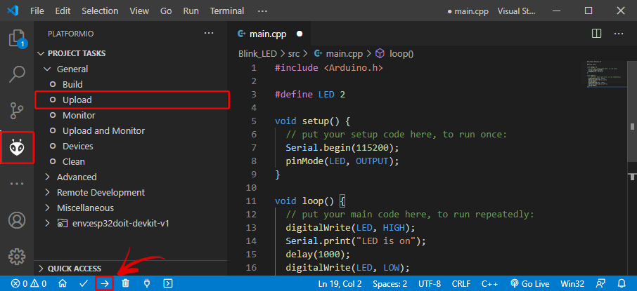 upload-code-esp32-platformio-vs-code